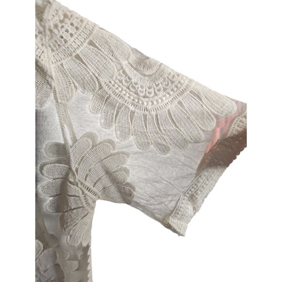 Cream Ivory Embroidered Kimono M – Boho Lace Crochet Duster Cover Up Festival - Picture 3 of 4